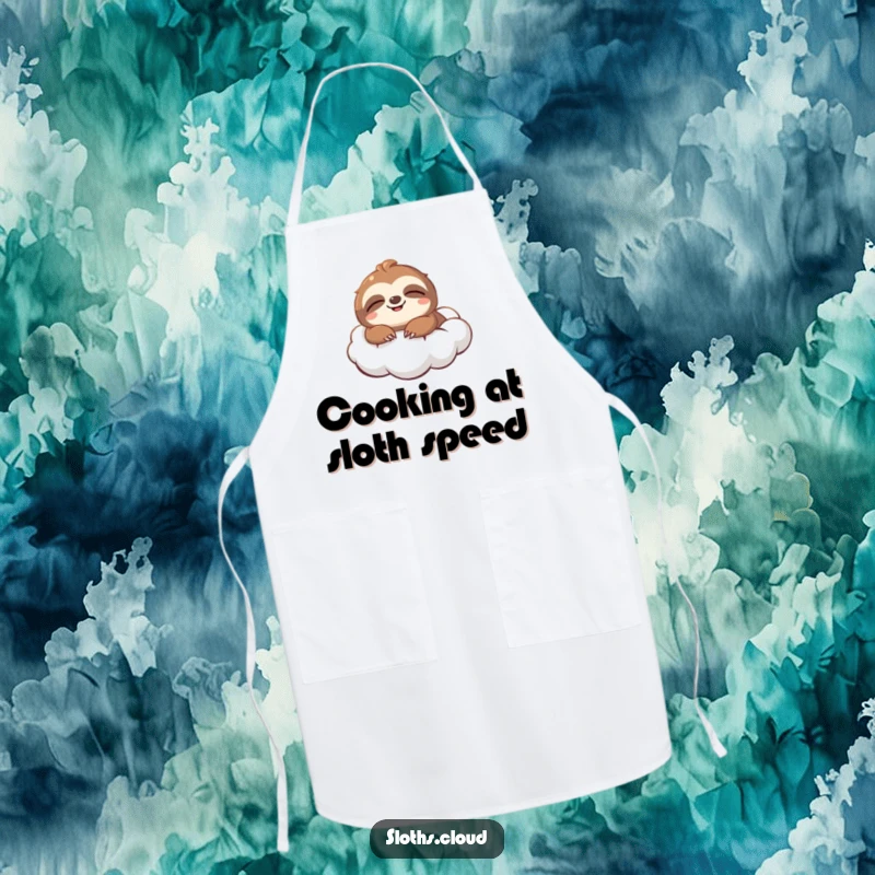 Funny Apron: A smiling sloth enjoys blissful floating on a cloud while cooking, bringing humorous charm to the kitchen.