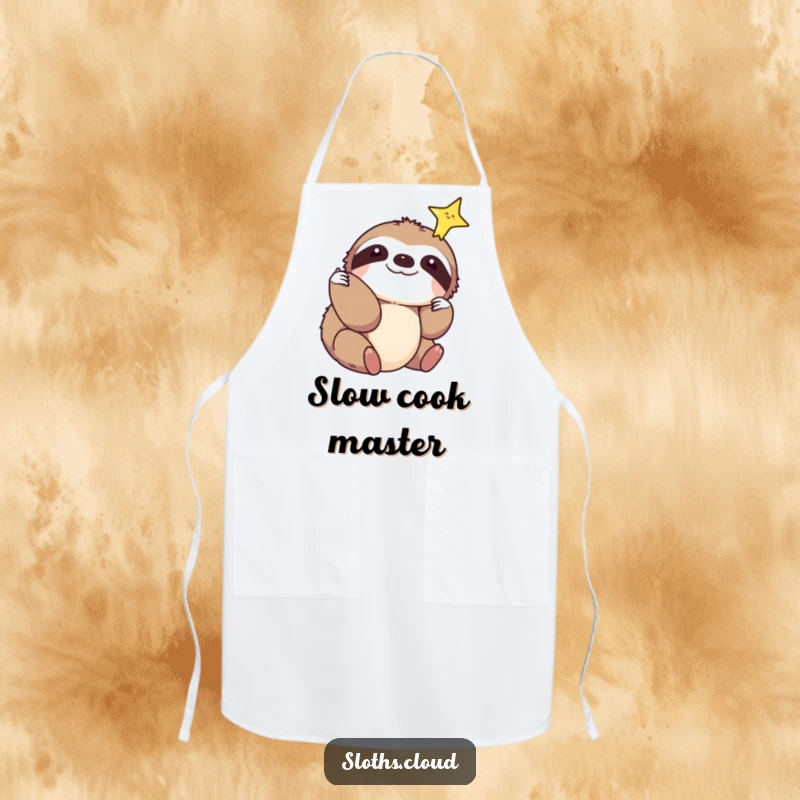 Funny apron with a sloth reaching out to touch a sparkling star, bringing gentle aspiration and humor to the kitchen.