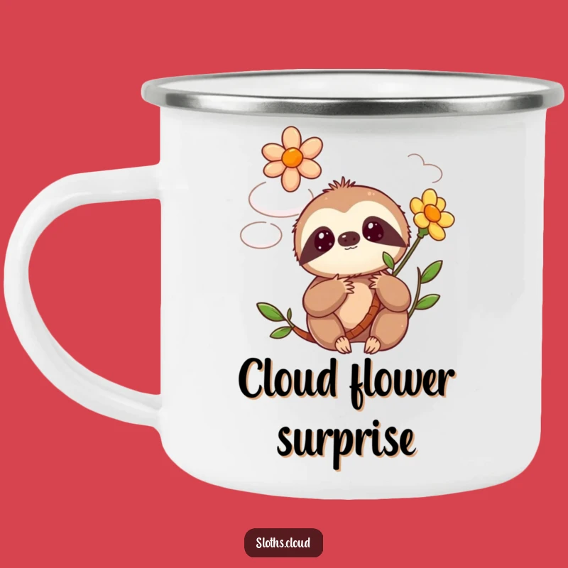 Funny Kawaii Sloth Camping Mug: Outdoor Blooming Flower Cloud Surprise
