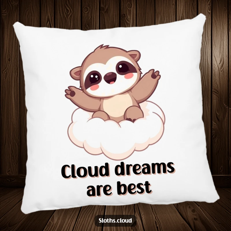 Funny pillow featuring a kawaii sloth waving from a cloud, offering ultimate comfort and a cheerful, relaxed aesthetic.