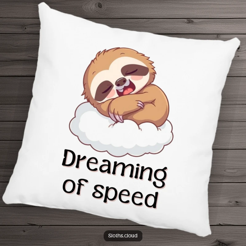 Funny pillow featuring a cute, yawning sloth napping on a soft cloud, designed for ultimate comfort and humorous appeal.