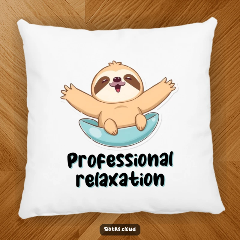 Funny pillow designed with a sloth joyfully stretching its arms wide while floating, offering comfort and a humorous, relaxed aesthetic.
