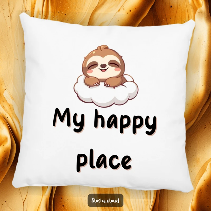 Funny Pillow: A smiling sloth blissfully floats on a soft cloud, offering comforting, humorous decor for any cozy space.