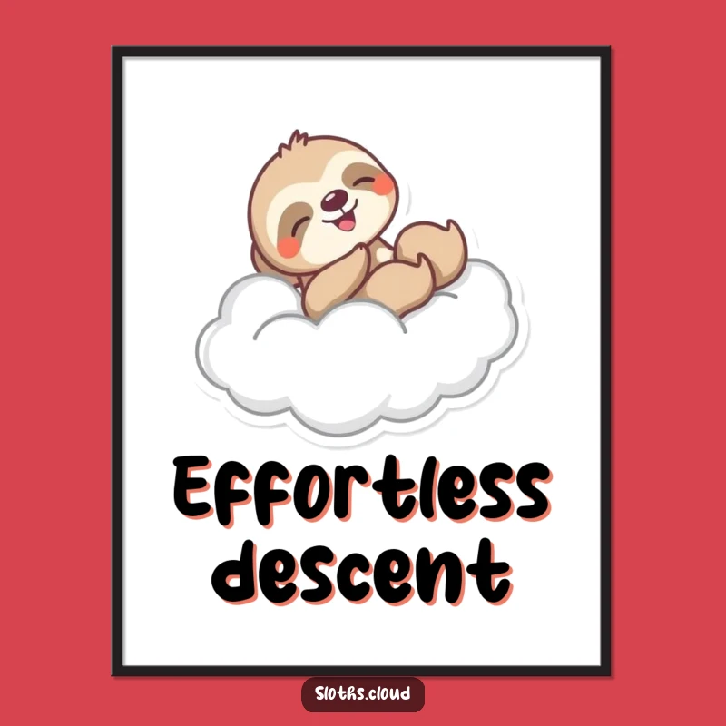 Funny Joyful Sloth Cloud Slide Digital Art: Instant Fun & Humor for Your Walls
