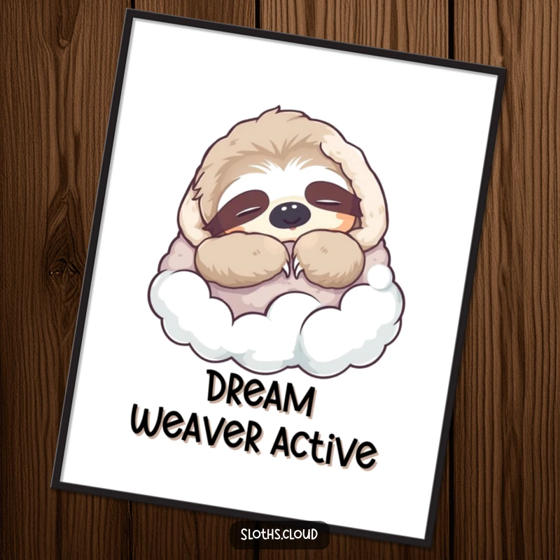 Funny Digital Art: A sloth naps soundly wrapped in a cloud blanket, offering instant humorous decor and a peaceful, cozy vibe.