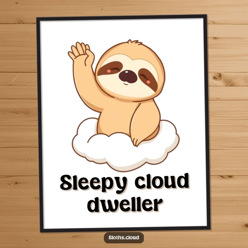 Funny Digital Art: A sleepy sloth waves gently from a cloud, offering instant humorous decor and a peaceful, calming vibe.