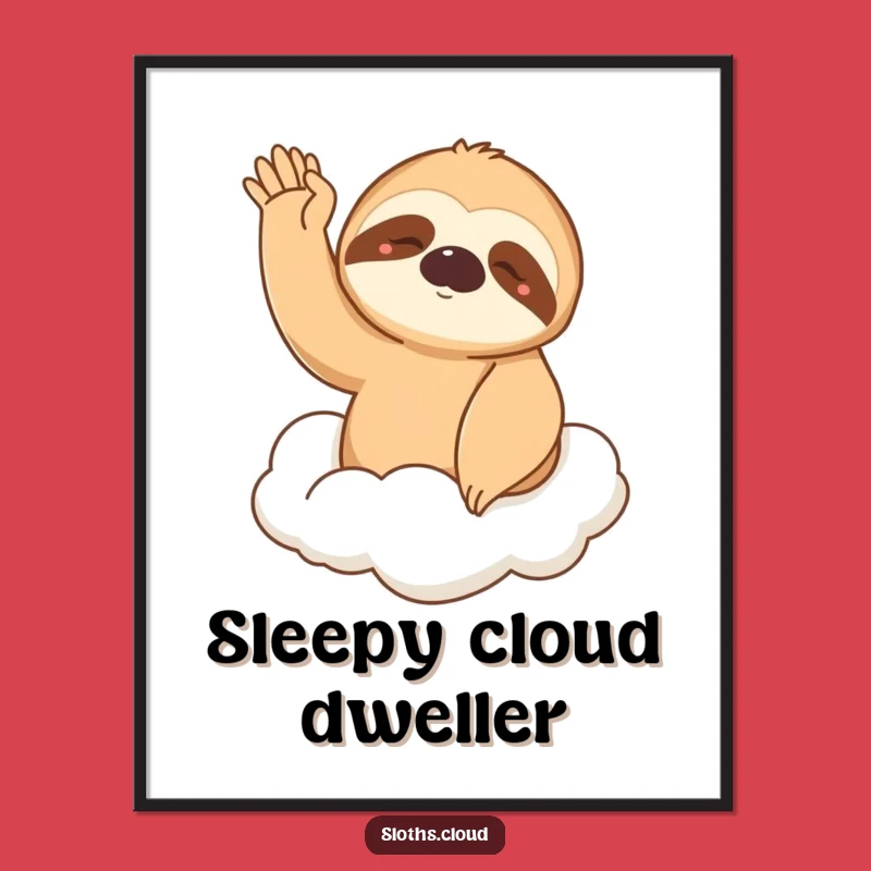 Funny Sleepy Sloth Digital Art: Gentle Wave From Cloud, Instant Download Funny Gift