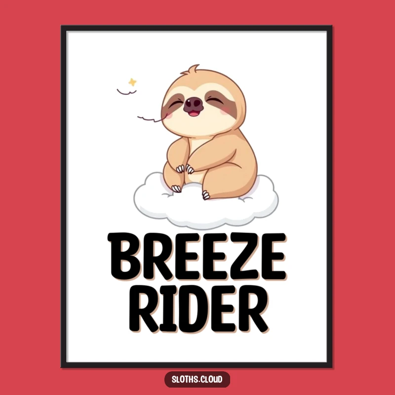 Funny Sloth Breeze Digital Art: Relaxing Sloth Cloud Print For Serene Decor