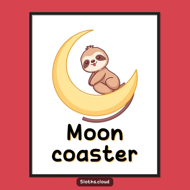 Funny Sloth Moon Ride Digital Art - Gentle Cosmic Wall Decor