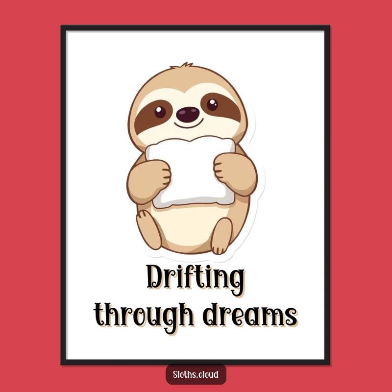 Funny Sloth Pillow Drift Digital Art: Sleepy & Hilarious Print