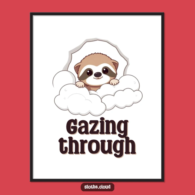 Funny Sloth Cloud Peek Digital Art: Hilarious & Whimsical Wall Decor Download