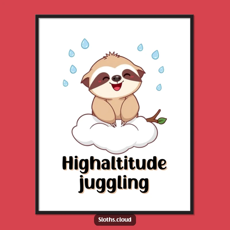 Funny Sloth Cloud Juggling Raindrops Digital Art - Instant Whimsical Decor