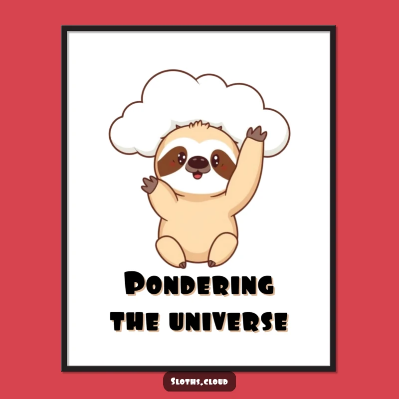 Funny Curious Sloth Cloud Digital Art: Instant Playful Humor Download