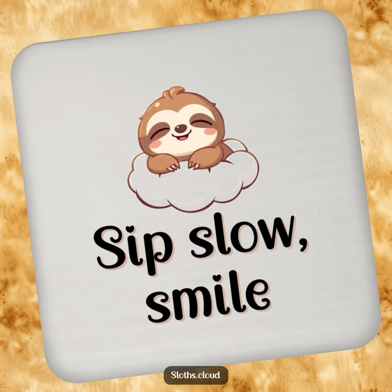Funny Drink Coaster: A smiling sloth blissfully floats on a cloud, protecting your surfaces with a dose of humorous relaxation.