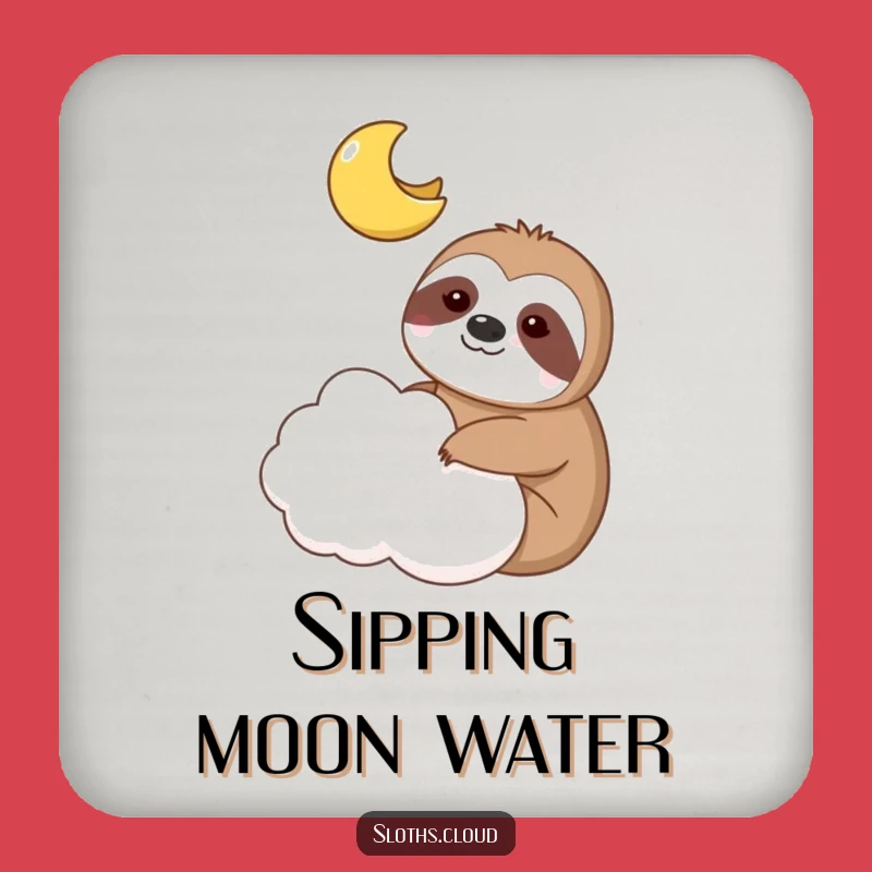 Funny Sloth Moon Coaster: Whimsical Cloud Art for Tables, Perfect Gift