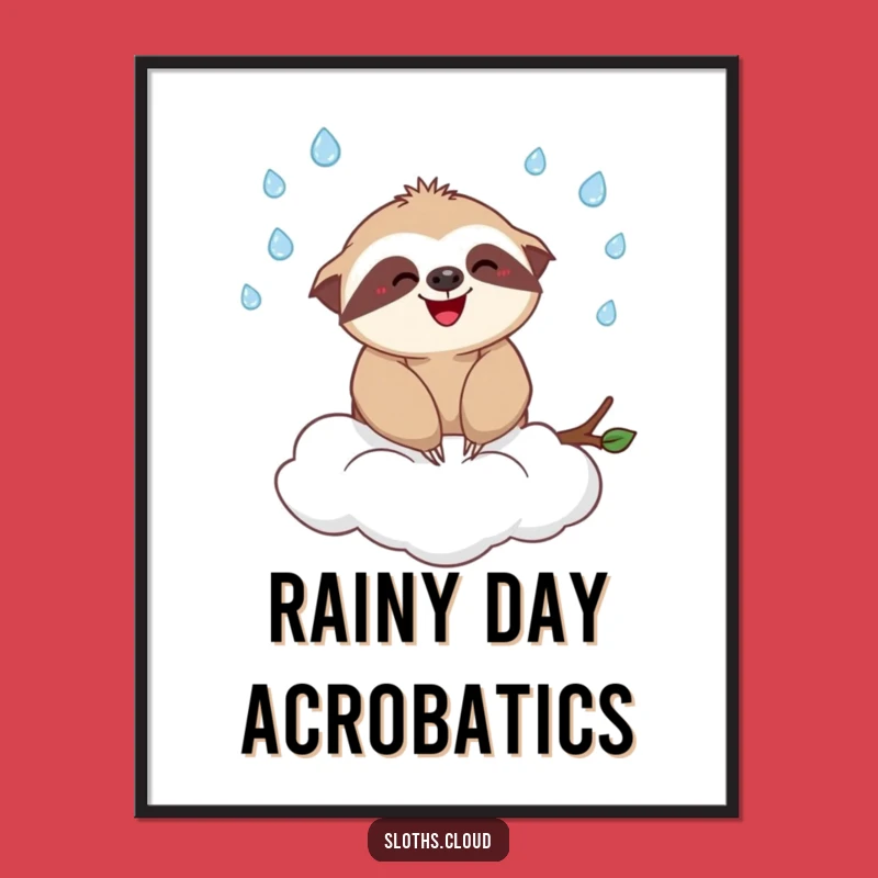 Funny Sloth Cloud Juggling Raindrops Poster - Whimsical Wall Art Gift