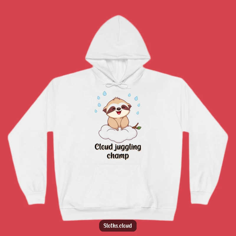 Funny Sloth Cloud Juggling Raindrops Hoodie - Cozy & Hilarious Gift