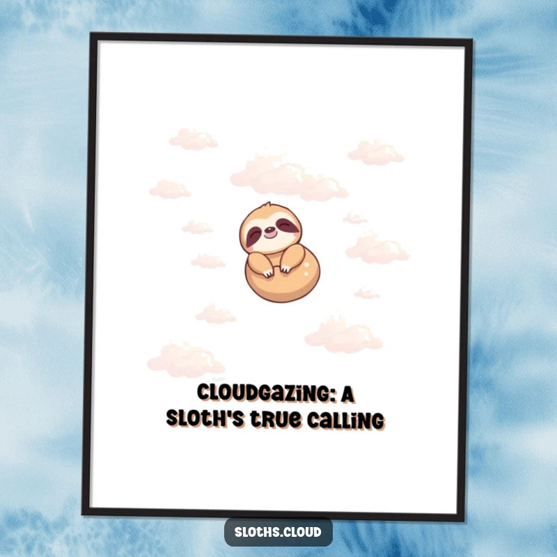 Funny Free Printable Wall Art: A serene sloth floats effortlessly on a cloud, bringing peaceful, humorous vibes to any room.