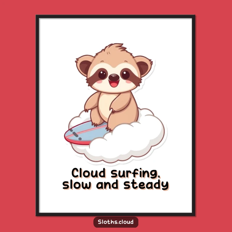 Free Printable Wall Art: Kawaii Sloth Cloud Surfing, Whimsical Downloadable Decor