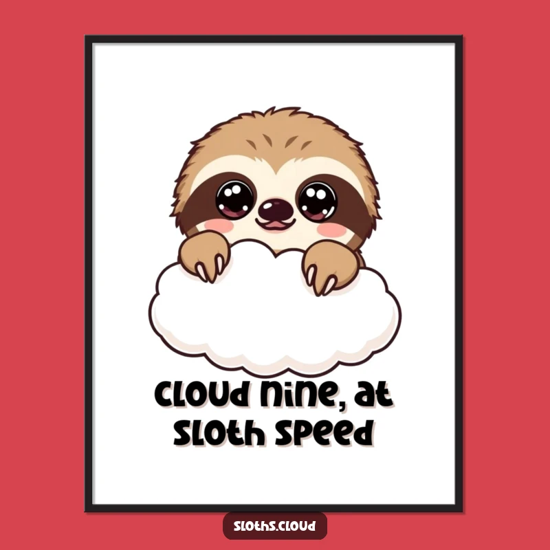 Free Printable Wall Art: Kawaii Sloth Peeking - Adorable Cloud Decor!