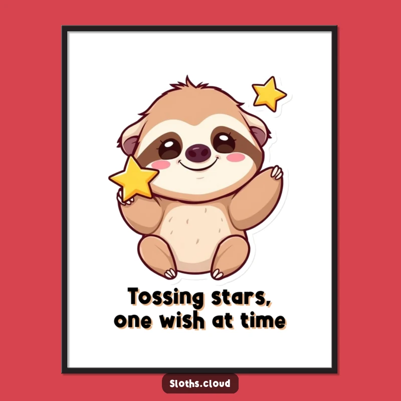 Free Printable Wall Art: Kawaii Sloth Tosses Star - Celestial Decor!