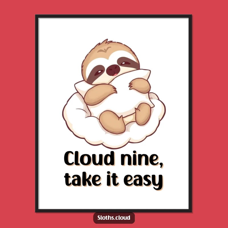 Free Printable Wall Art: Lazy Sloth Drifting on a Cloud - Downloadable Relaxing Decor