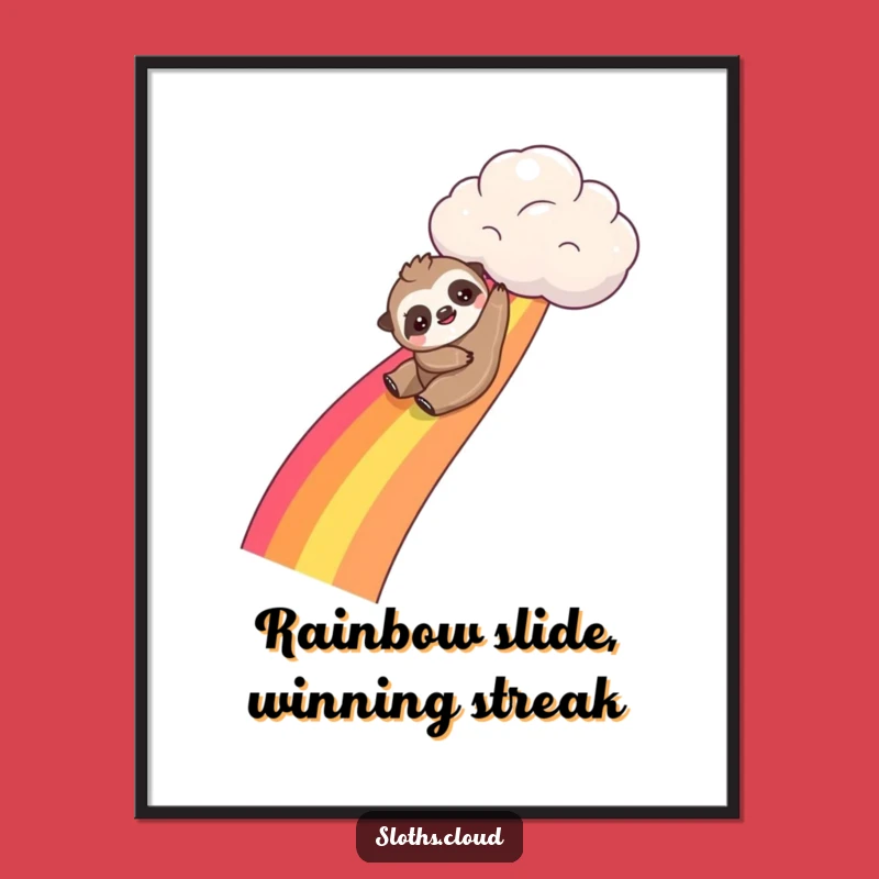 Free Printable Wall Art: Sloth Rainbow Slide, Playful Downloadable Decor