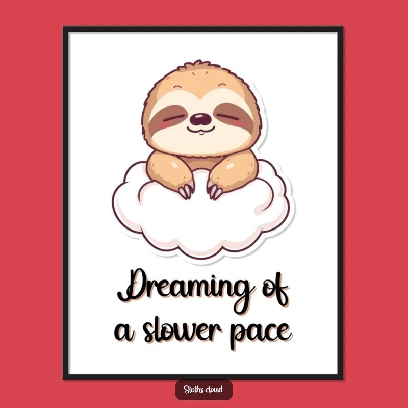 Funny Free Printable Wall Art: Relaxed Sloth on Cloud, Downloadable Zen Decor