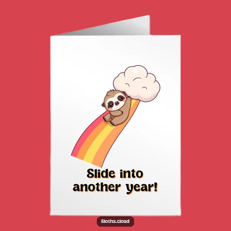 Free Printable Birthday Card: Sloth Sliding Rainbow, Fun Downloadable Gift