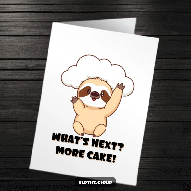 Funny Free Printable Birthday Card: A curious sloth peeks a paw from a cloud, inviting a happy birthday wish.