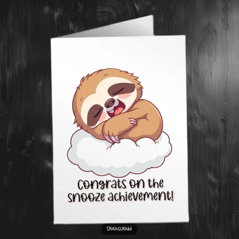 Funny Free Printable Sloth Congrats Card: A sleepy sloth yawning and napping on a cloud, celebrating achievements with peaceful humor.