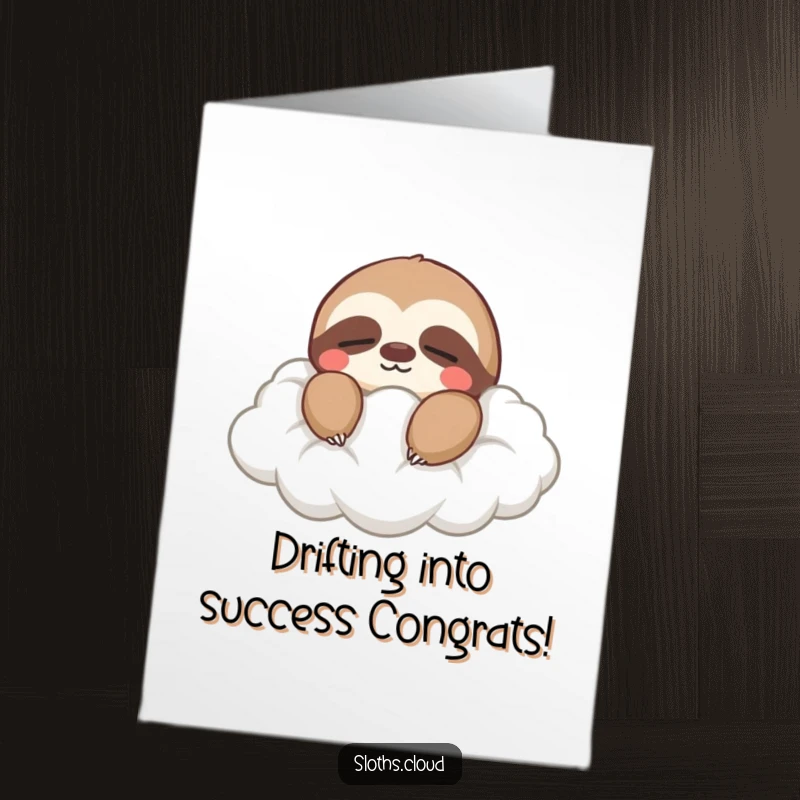 Funny Free Printable Congrats Card: A serene sloth rests with closed eyes on a fluffy cloud.