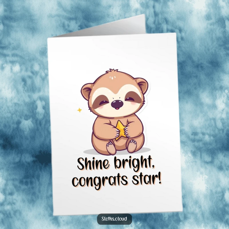 Funny Free Printable Congrats Card: A delighted sloth giggles while interacting with a small bright star.
