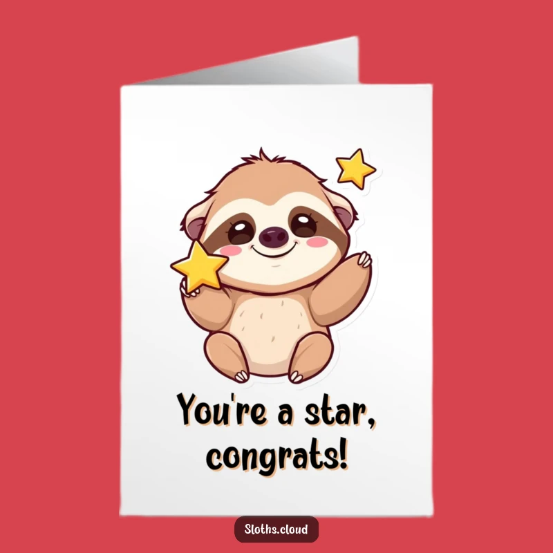 Free Printable Congrats Card: Kawaii Sloth Tosses Star for Success!
