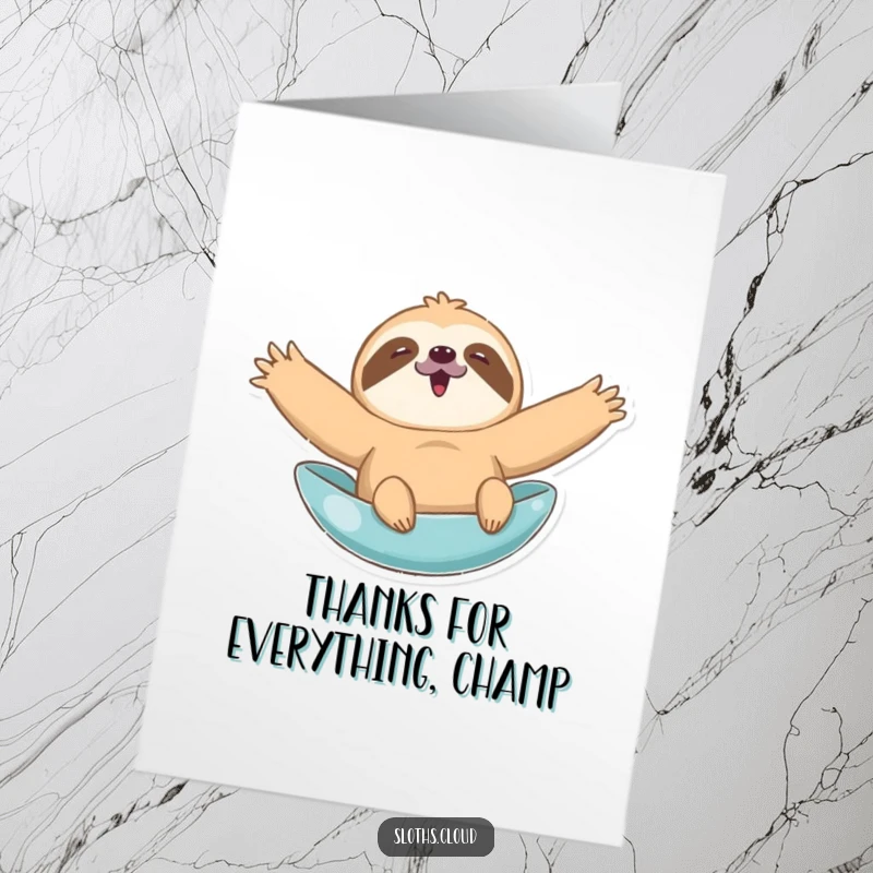 Funny Free Printable Thank You Card: A sloth with arms spread wide floats happily, offering sincere appreciation.