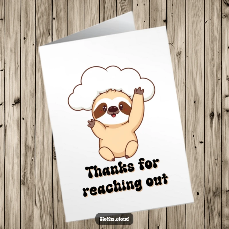 Funny Free Printable Thank You Card: A sloth's curious paw reaches out from a fluffy cloud, offering thanks.