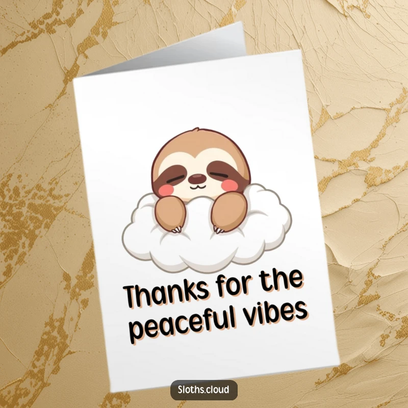Funny Free Printable Thank You Card: A relaxed sloth drifts peacefully on a cloud, showing thanks.