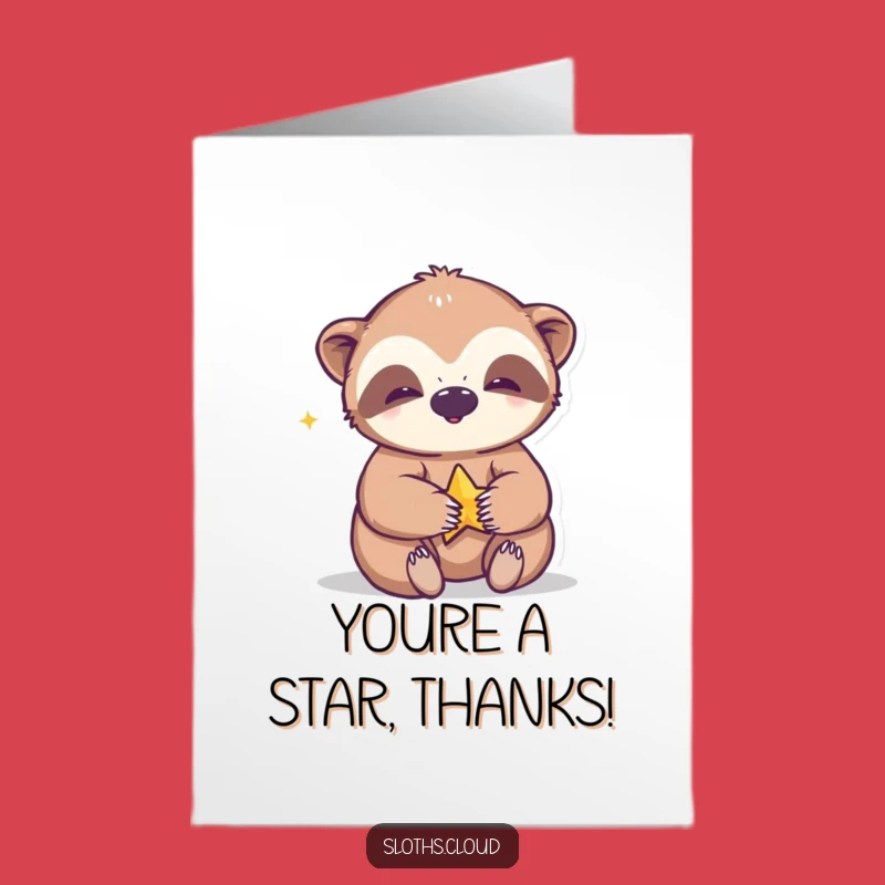 Free Printable Thank You Card: Giggling Sloth Star Play Funny Downloadable Gift