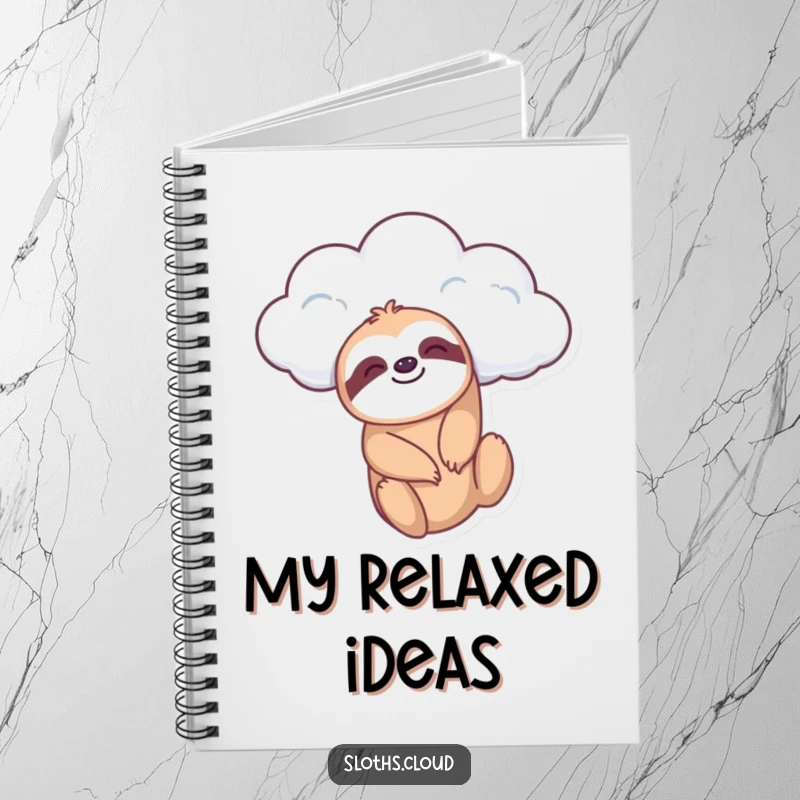 Funny notebook showcasing a sloth dangling from a cloud, ideal for journaling and note-taking with a touch of peaceful, relaxed charm.