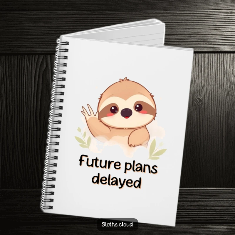 Funny sloth peeking shyly from behind thick fog, waving. Humorous notebook for journaling.