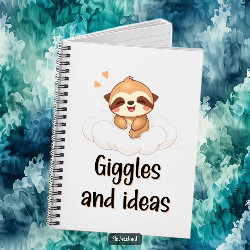 Funny notebook featuring a giggling sloth bouncing on a cloud, perfect for jotting down ideas with a playful and humorous touch.