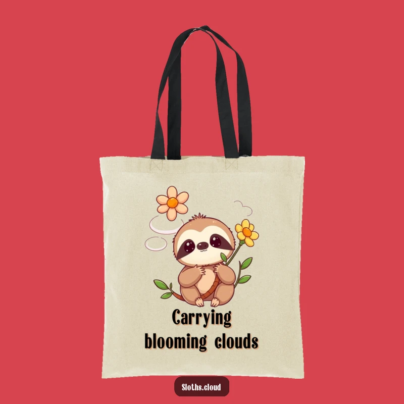 Funny Kawaii Sloth Tote Bag: Adorable Blooming Flower Cloud Surprise