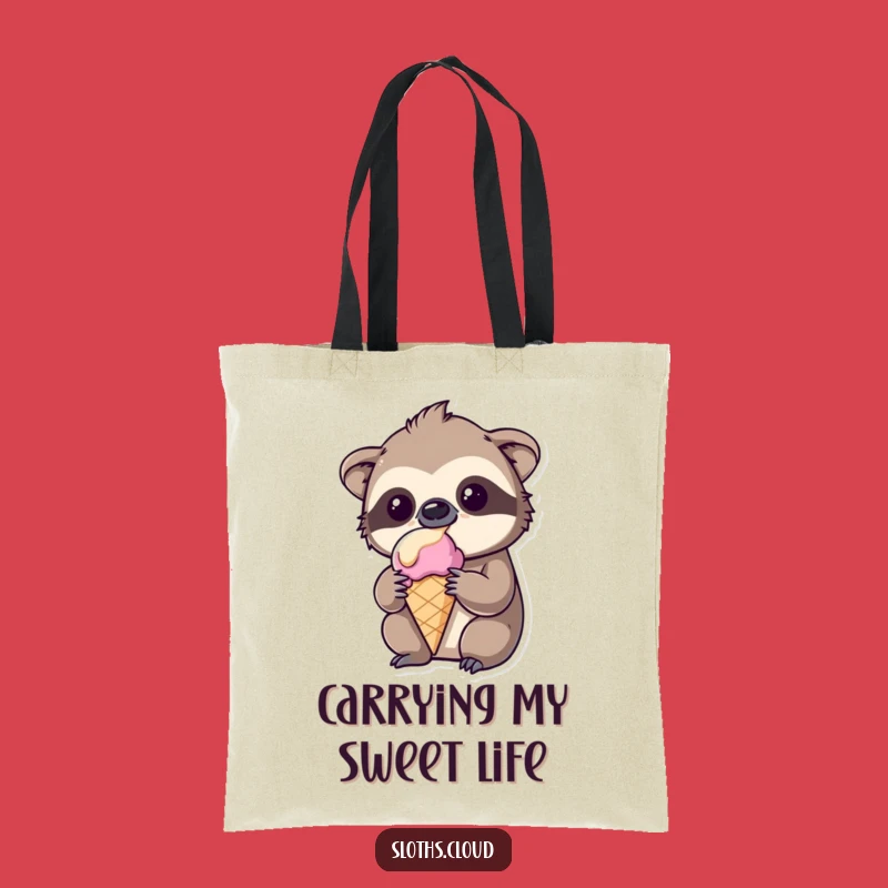 Funny Kawaii Sloth Tote Bag: Amused Sloth Carrying Melting Ice Cream