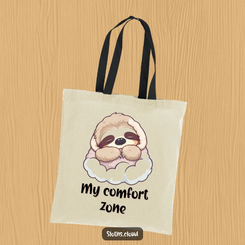 Funny Tote Bag: A sloth naps peacefully in a cloud blanket, perfect for carrying your items with a touch of humorous coziness.