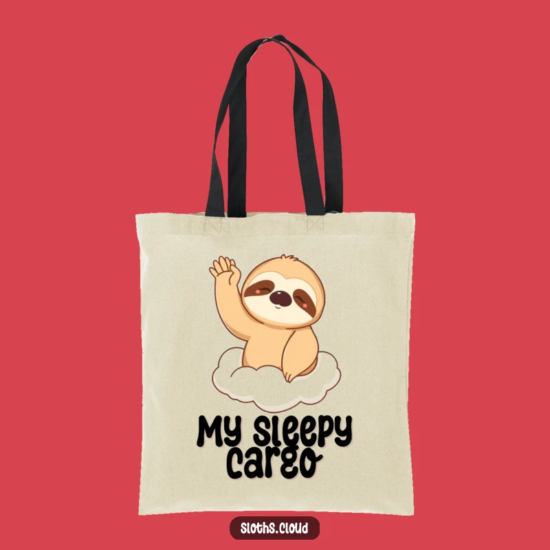 Funny Sleepy Sloth Tote Bag: Waving From Cloud, Casual & Charming Funny Gift